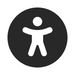 A person-shaped figure inside a solid circle symbolizing universal access.