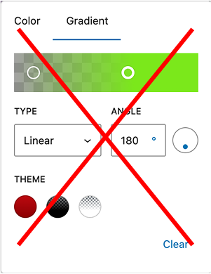 Avoid adding custom hex values, such as lime green, when choosing a gradient overlay, that don't align with UW branding or accessibility requirements.