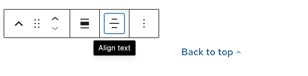 The property "Align text" in the block toolbar allows you to change the text alignment.