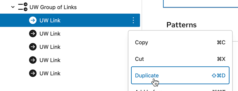 The keyboard shortcut to duplicate block is Shift, Command/Control, and the letter D. 