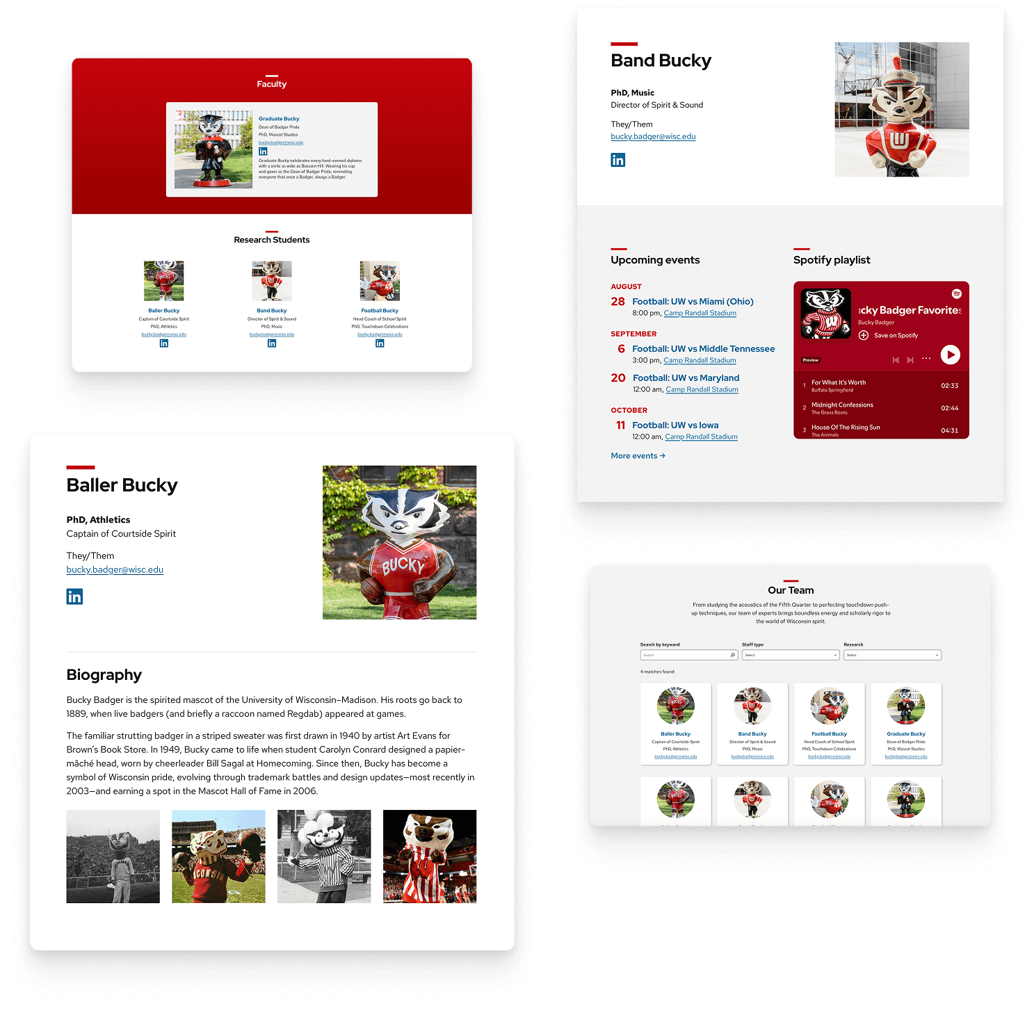 Collage of people listing layouts and individual people pages.