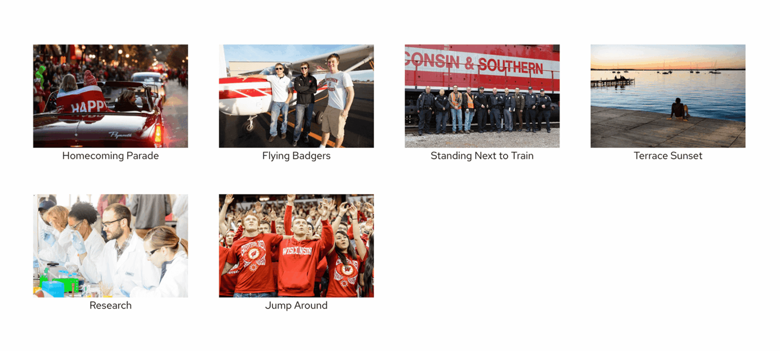 Image Gallery in UW Theme Classic showing a grid of six small images with captions below them.