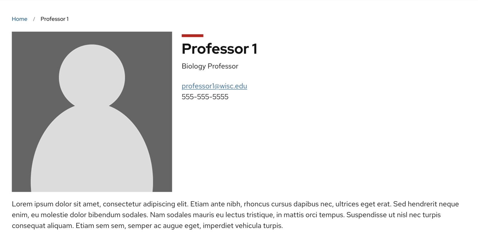 Placeholder picture of a person floats to the left of their profile details in UW Theme Classic.