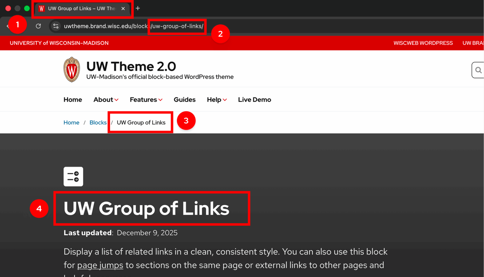 Page showing multiple locations where the page title appears, including the URL path, browser tab, breadcrumb trail, and main page heading.