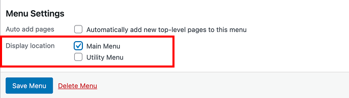 Display Location check boxes under Menu Settings on the Menus screen.