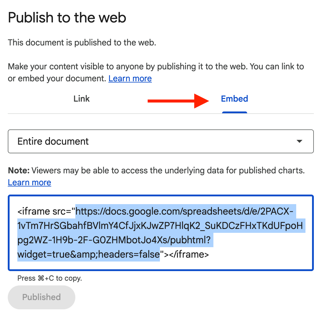Highlighted embed URL 