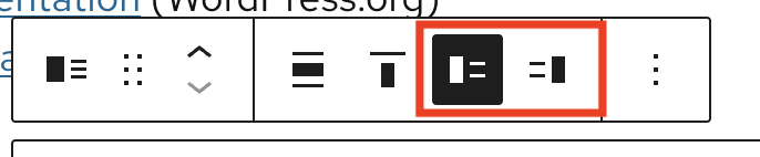 Controls for showing media on the left or right in the Media & Text block toolbar.