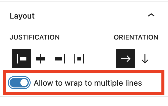 Toggle enable for the Row block that allows content to wrap on multiple lines.