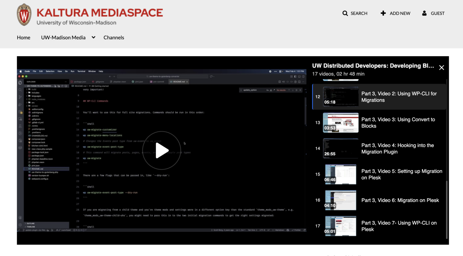 Screenshot of Kaltura video playlist