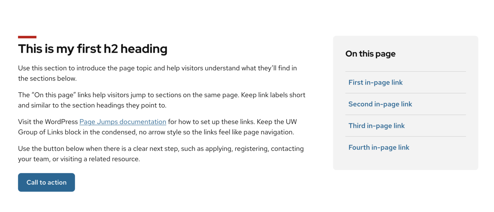 New jumplinks pattern with no arrow icons and less spacing between links.