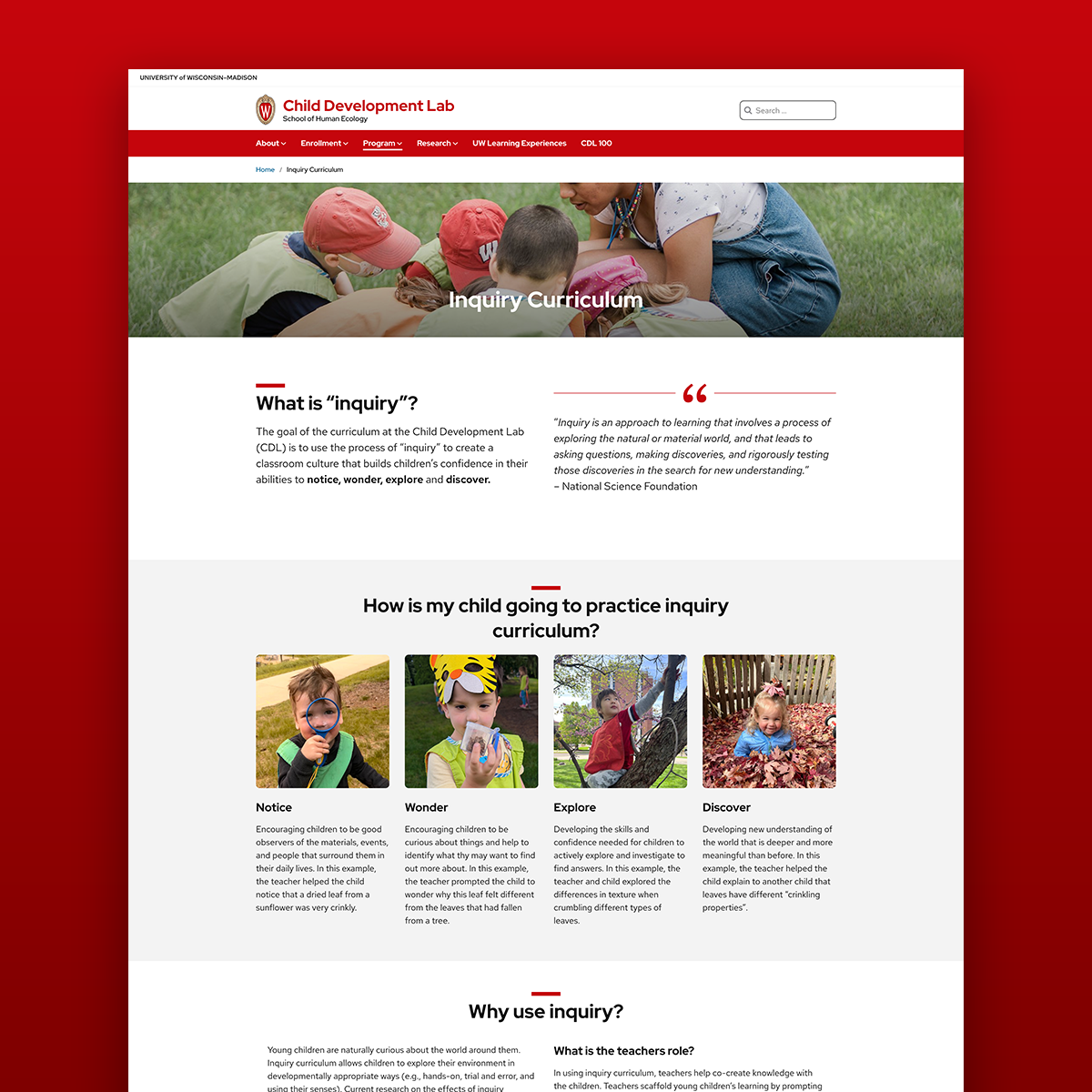 Compilation of screen shots from the Child Development Lab website