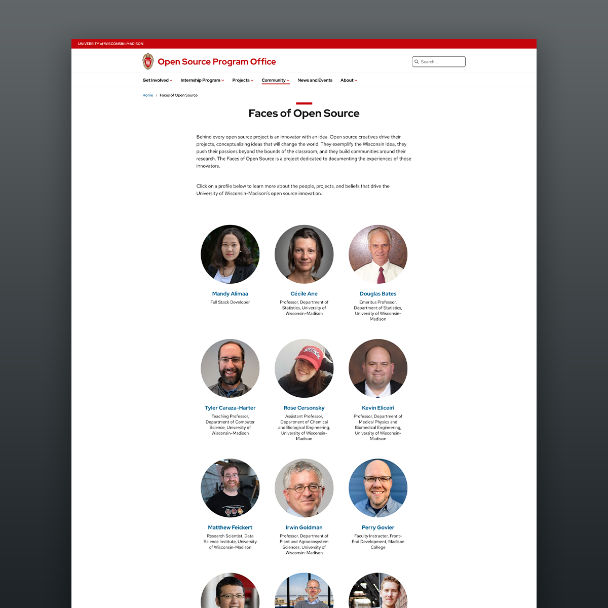 Screen shot from the Open Source Program Office website