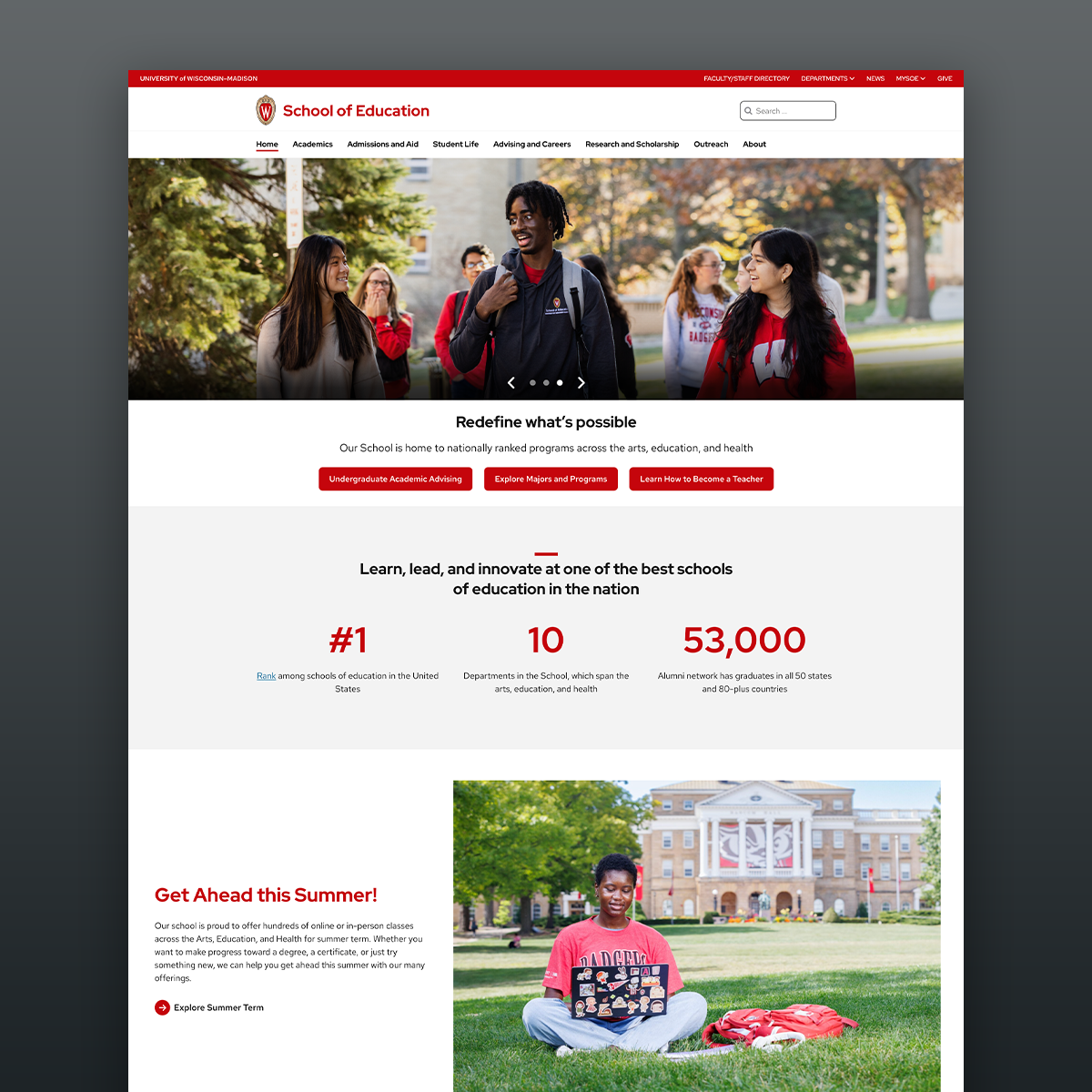 Screen shot from the School of Education website