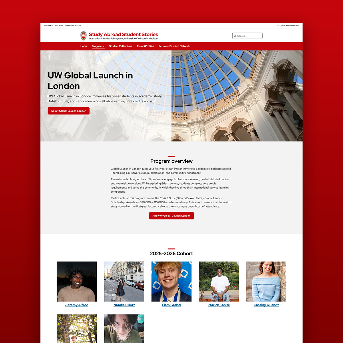 Screen shot from the Study Abroad Blog website