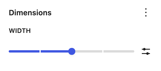 Screenshot of icon width slider in block editor