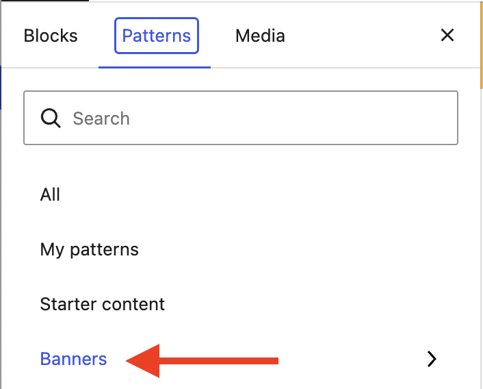 Banners pattern category selected