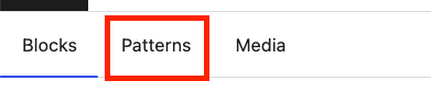 Patterns tab in the block inserter