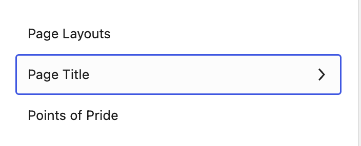 Page title pattern category highlighted in the block inserter