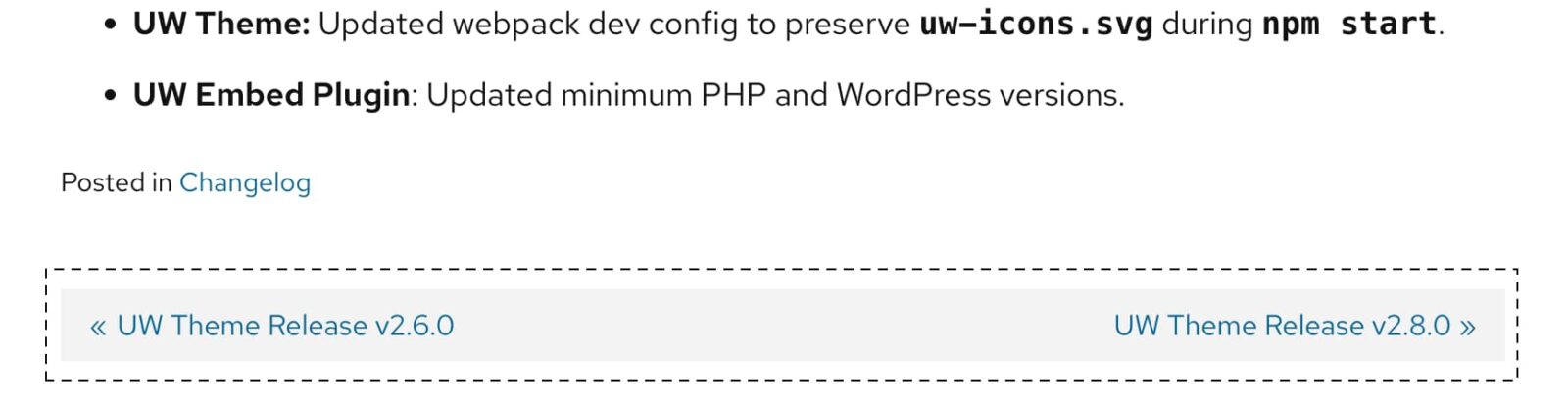 Previous and next links appear by default below every blog post.