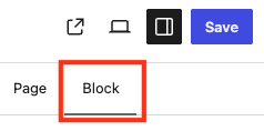 Block tab selected in the Settings sidebar