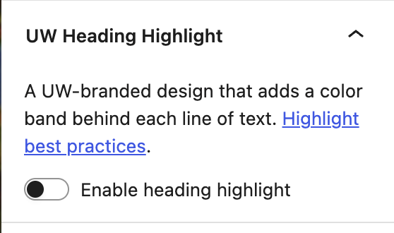 UW Heading Highlight toggle in the Heading and Title block