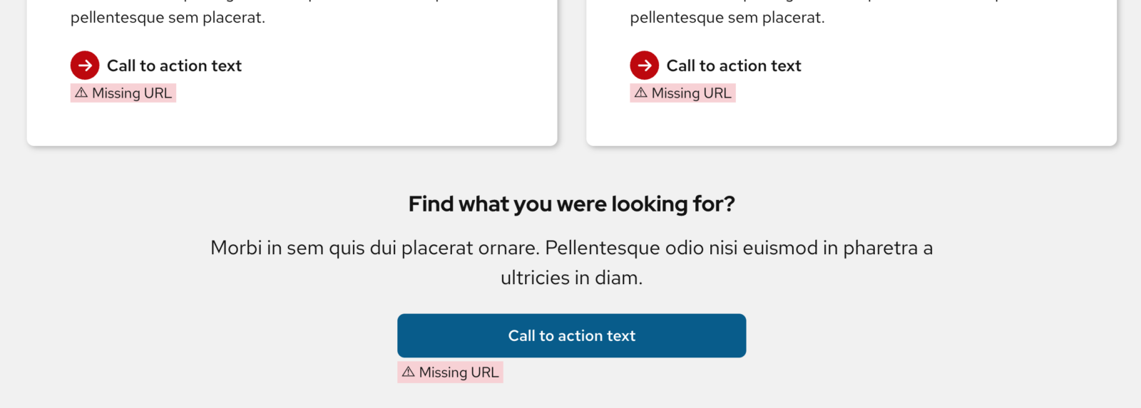 Missing URL notice displaying below the UW Single Link and Button blocks