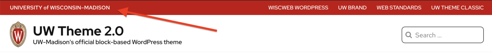 Red utility menu above the site title that contains the words University of Wisconsin–Madison