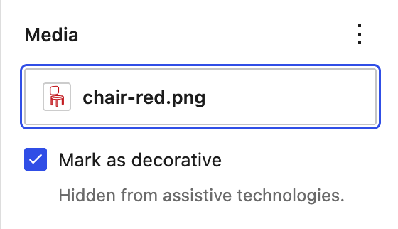 Mark image as decorative checkbox in the image block settings