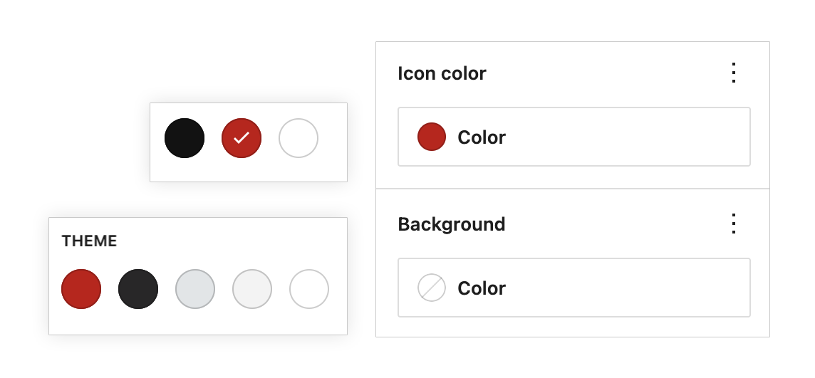 Screen shot showing available color palettes for the icon color and background color